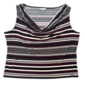 Calvin Klein Women 2X Purple Gray Stripe Sleeveless Cowl Neck Blouse Chic Career